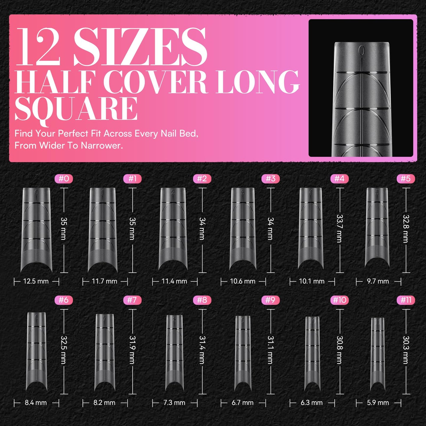 Makartt XL Tapered Square Nail Tips with Alignment Guides, Half Cover Fake Nails, Natural C Curve, Matte Clear Straight Nails for Extension, Nail Art Design Manicure Salon Home DIY, 240pcs 12 Sizes