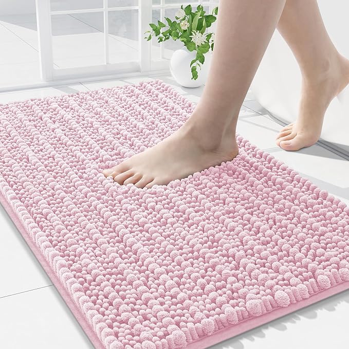 Arotive Luxury Chenille Bathroom Rug Mat, Extra Soft Thick Absorbent Shaggy Bath Rugs, Non-Slip Machine Wash Dry, Plush Bath Mats for Bathroom, Shower and Tub, 36x24, Pink
