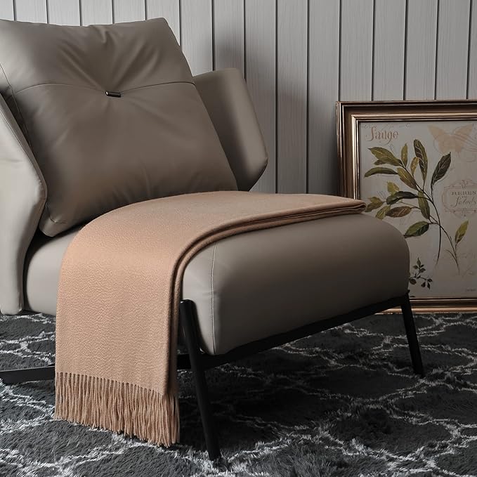 EP Mode 100% Pure Cashmere Throw Blanket for Sofa, Classic Design with Gift Box (Rugby Tan)