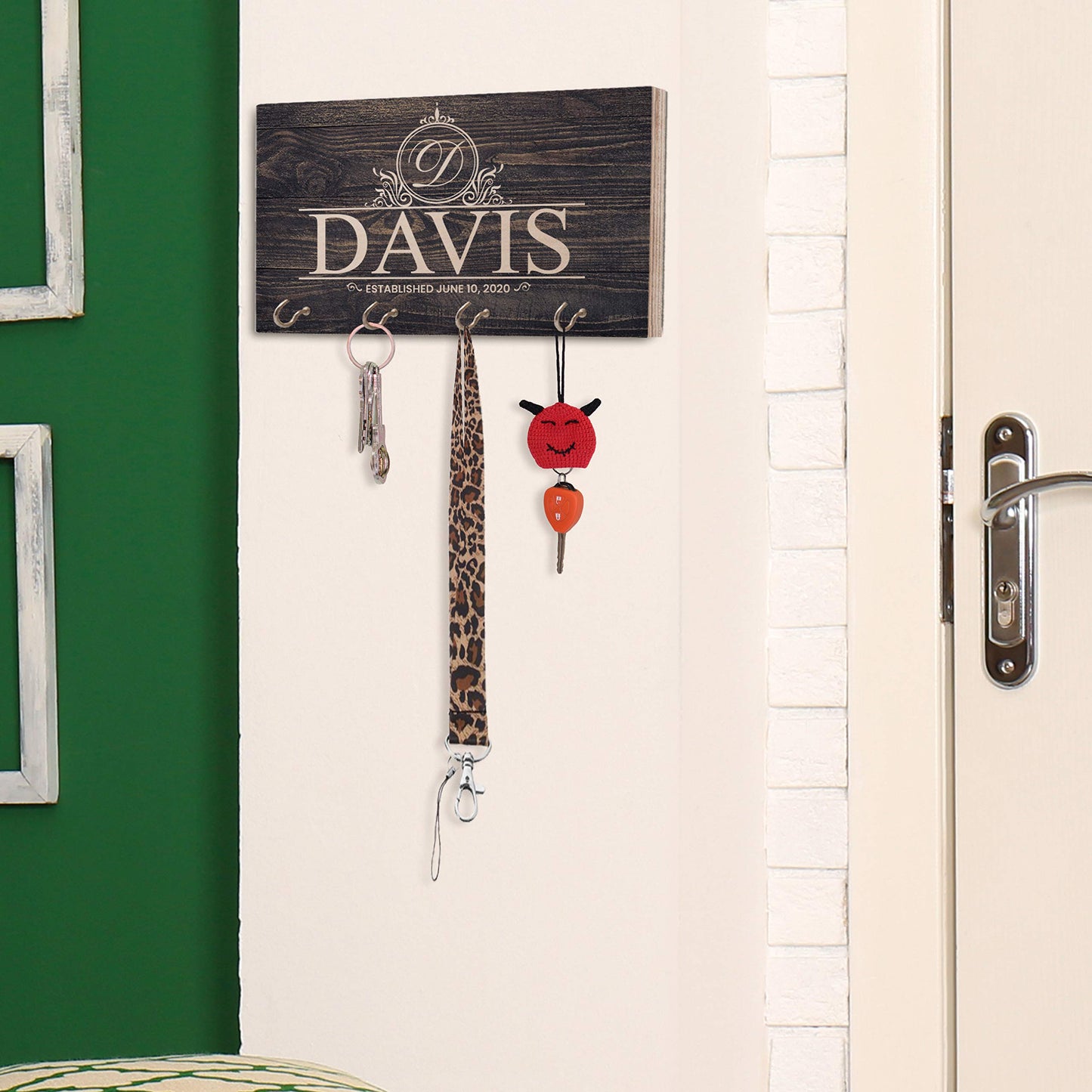 Personalized Wood Key Hanger for Wall | New Home Décor Gift for Wedding Housewarming | Customized Gifts for Couple Mr Mrs Key Ring Holder Hook | Key Rack | C01D07