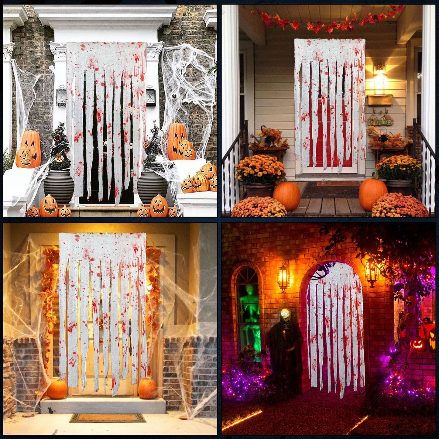 2 Pack Creepy Cloth Door Curtains with Bloody Hand Prints - Scary Halloween Decorations for Indoor & Haunted Houses
