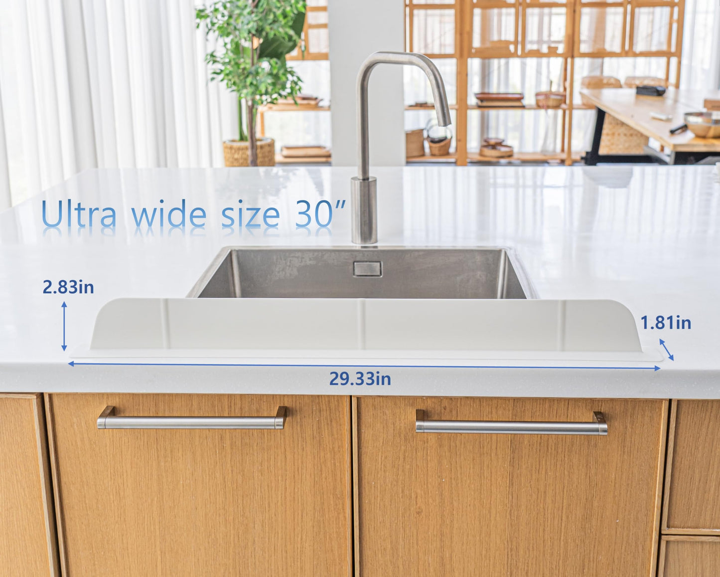 30 inch(75cm) Premium Kitchen Sink Silicone Water Splash Guard SIZE UPGRADE 30" and new package - NO Suction Cups, Ultra Wide 30" - Made in Korea (Ultra Wide Eco White)