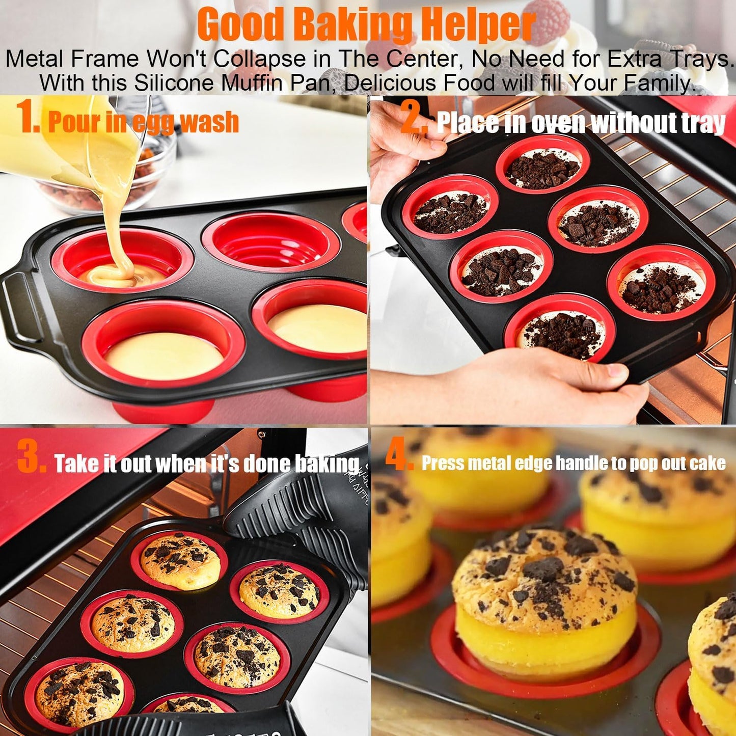 YiYeraio Silicone Muffin Pan, 6 Cups Muffin Pans for Baking with Metal Frame, Cupcake Pan, Egg Bite Molds, Muffin Tin Tray Easy to Pop Nonstick Non Toxic Bakeware for Oven