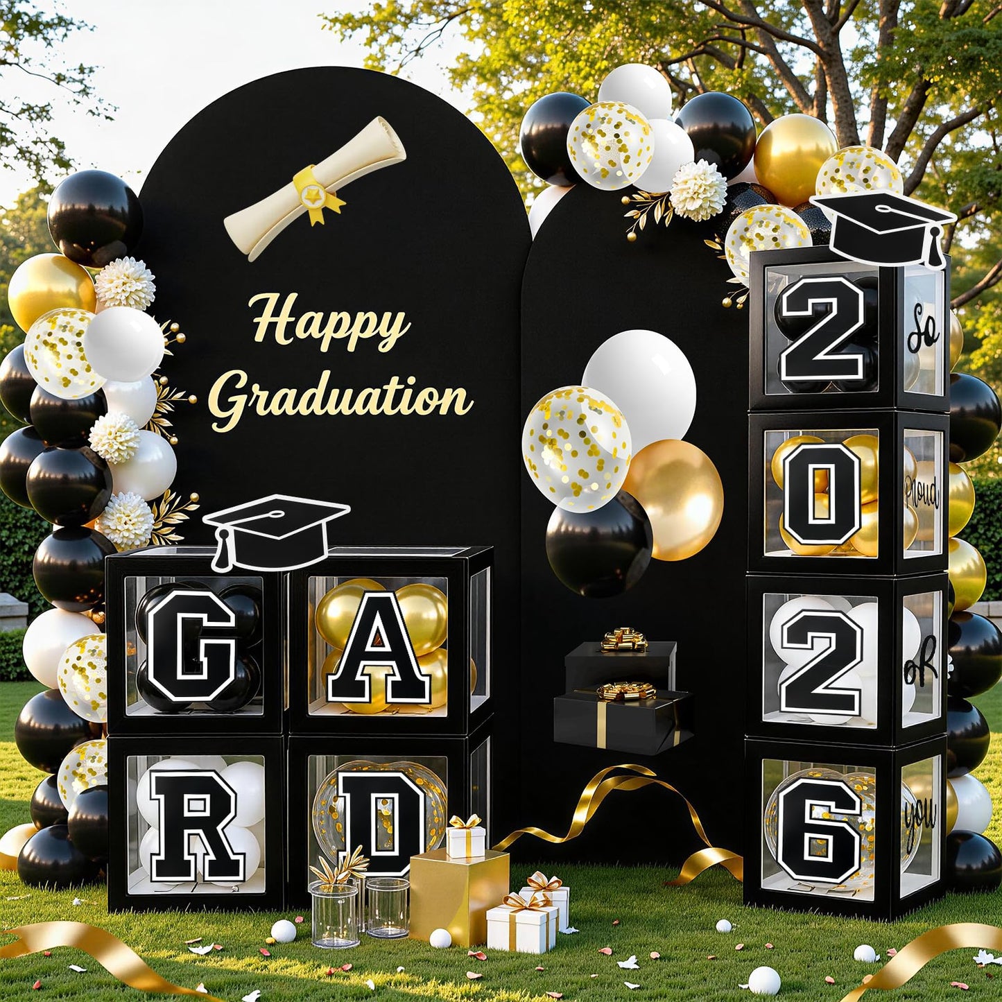 Graduation Decorations 2026 Graduation Party Decorations Set of 4 Boxes with 129pcs Balloons Arch Garland Kit Party Supplies for Any Grades Black
