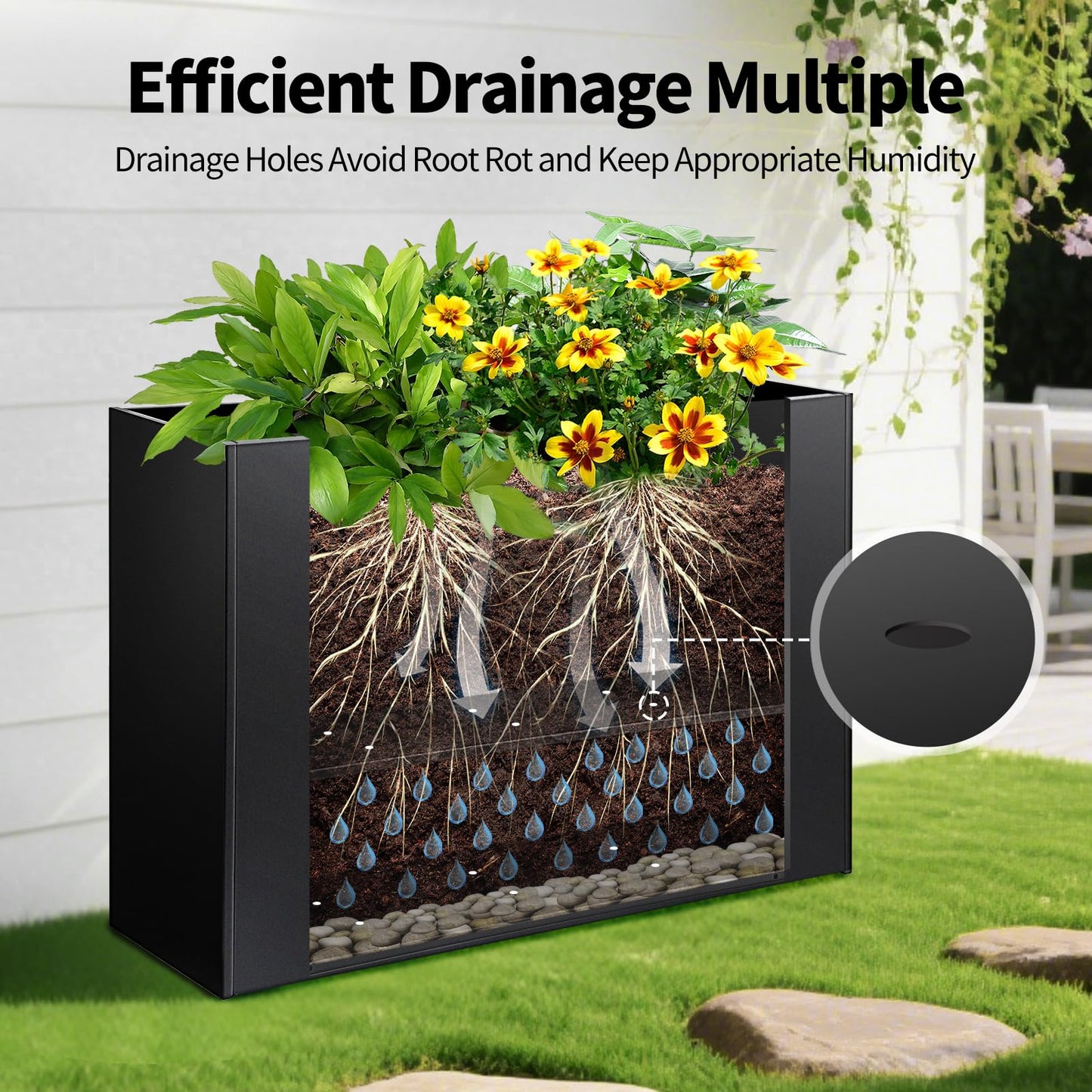 Leomru Metal Planter Box 36"x12"x26", Large Rectangular Planter for Outdoor Plants - Heavy Duty Tall Planter Box with Removable Insert Shelf & 4 Drainage Holes Outdoor Planter for Porch/Patio/Garden