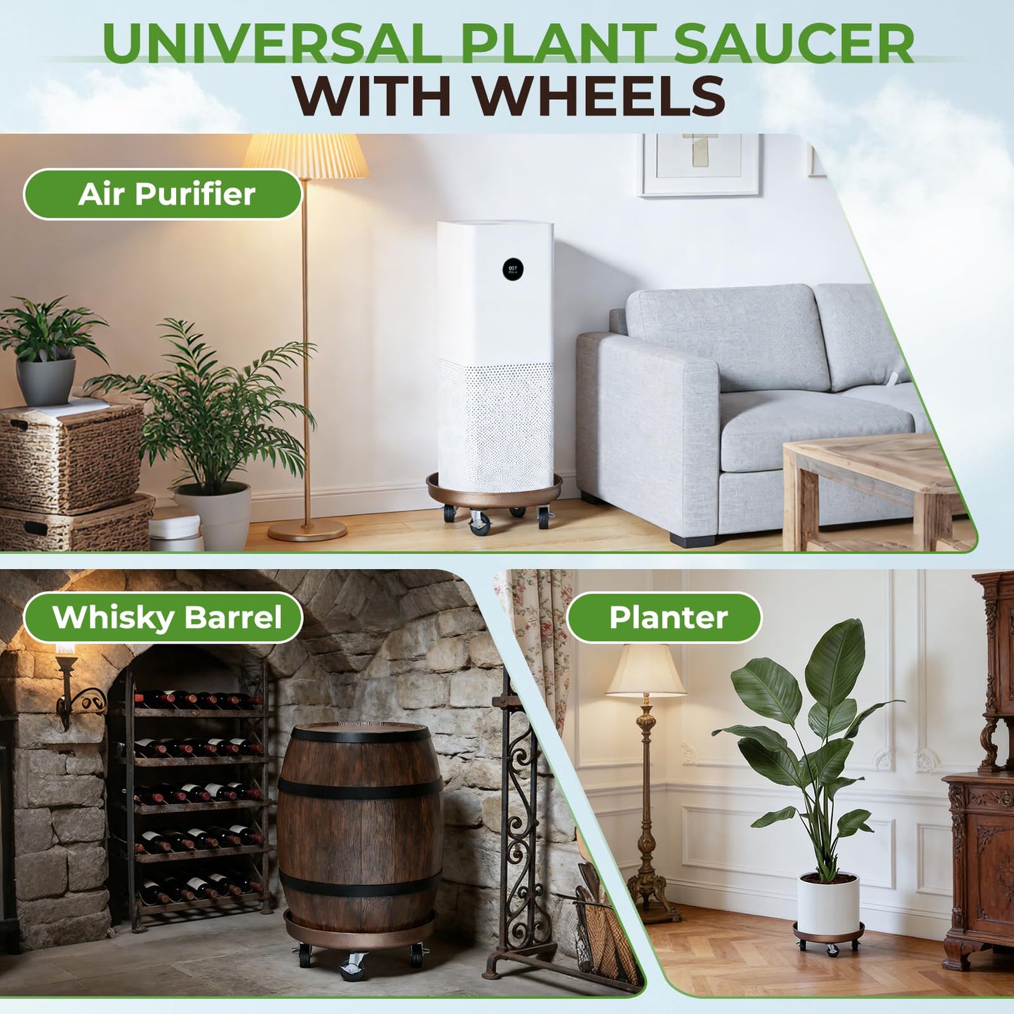 Parsagi Plant Saucer 12" Rolling Plant Caddy Rolling Plant Stand with Wheels – Heavy Duty Metal, Locking, Sturdy, Rust-Resistant Finish, and Easy to Move, 310 lb Capacity, 2 Pack