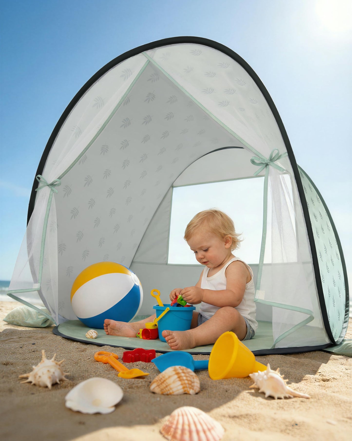 WEMOH Baby Beach Tent, 2026 Upgrade Pop Up UPF 50+ UV Protection Sun Shelter Canopy with Mosquito Net Portable Outdoor Shade Summer Essentials for Babies & Toddlers