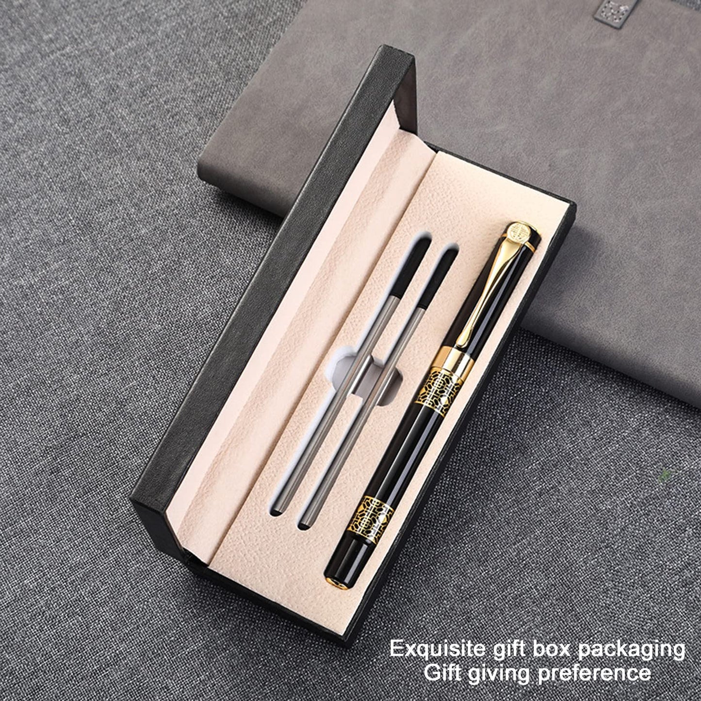 YIVONKA Ballpoint Pen Black Refill,Classical retro style Luxury Pen,Best Ball Pen Gift Set for Men & Women Professional Executive,Office,Nice Pens Classy Gift Box (2 Pack Black)