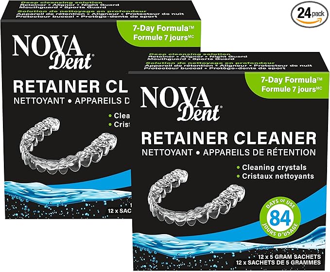 Novadent Retainer Cleaner – for Aligner, Night Guard, Mouthguard, Sports Guard - 168-Day (2 x 12 sachets)