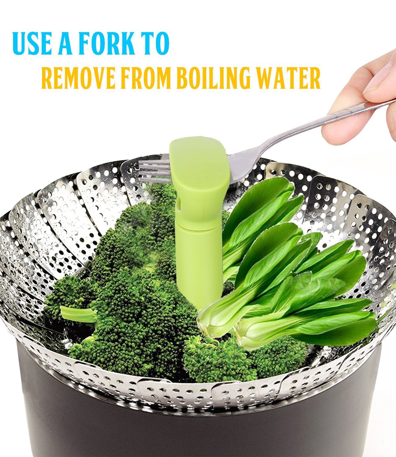 Consevisen Vegetable Steamer Basket for Cooking Food, Stainless Steel Veggie Steam Basket for Pot, Folding Expandable Steaming Insert with Extendable Handle Fits Various Size Pot, 5.1" to 9"