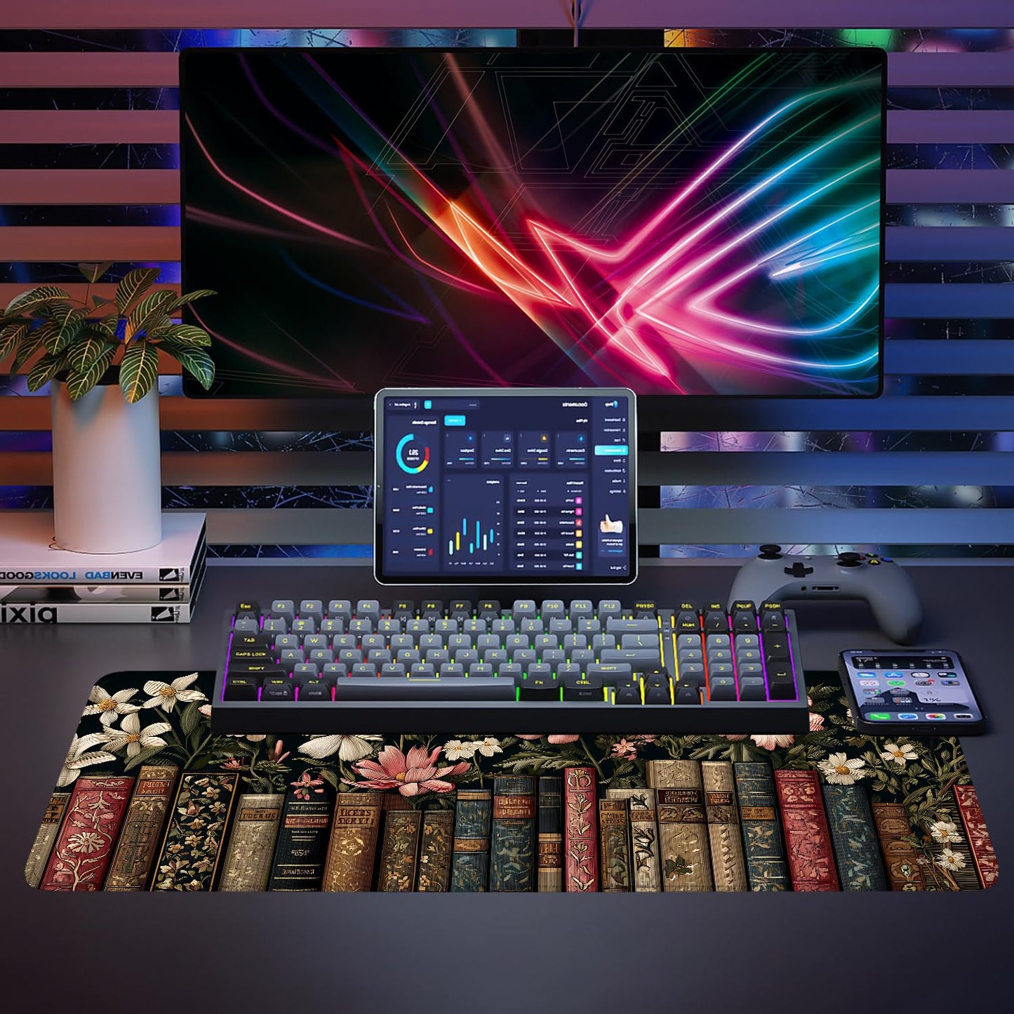 Mouse Pad, Large Anti-Slip with Stitched Edges Desk Mat Desktop Laptop Computer Desk Keyboard Mat,Table Protector Blotter Mat (Book, 31.5" x 11.8")