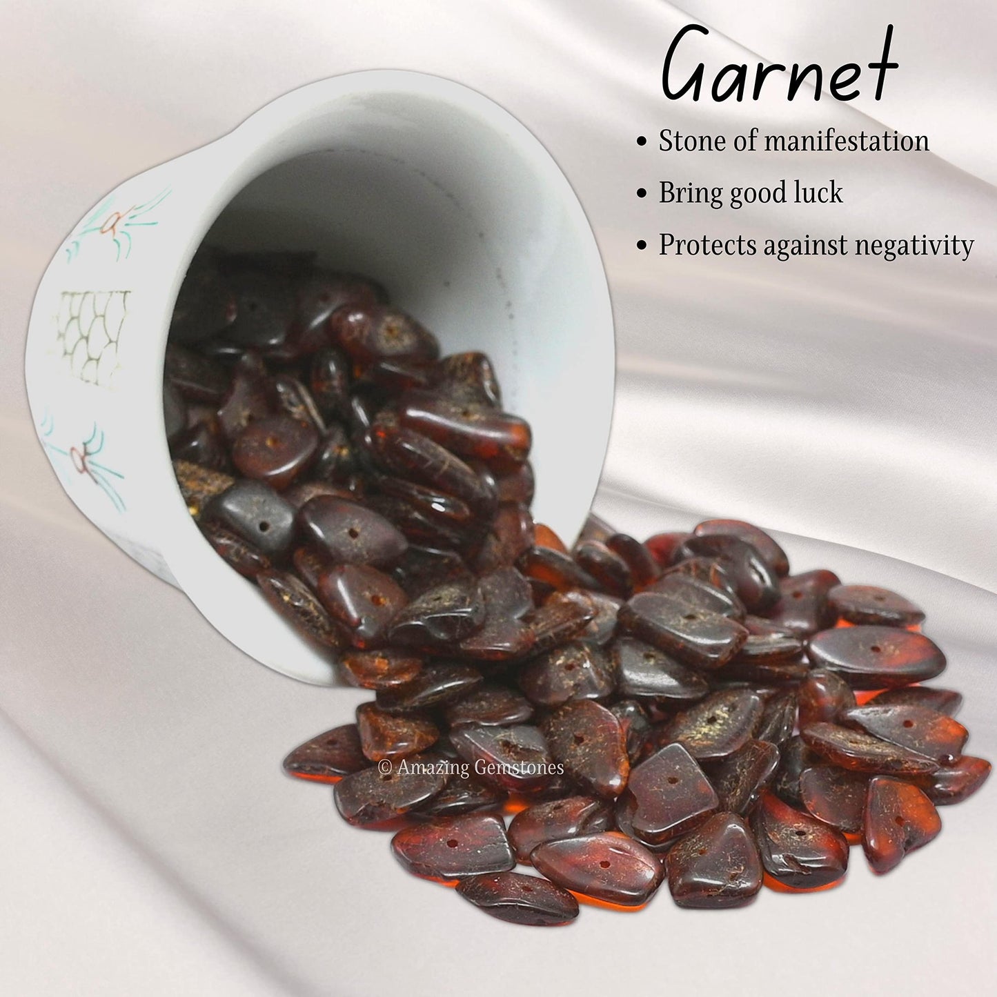 Garnet Pre Drilled Crystal Crushed Chips Beads for Bracelets Making, DIY Handmade Natural Healing Crystals (25 Inch Strand)