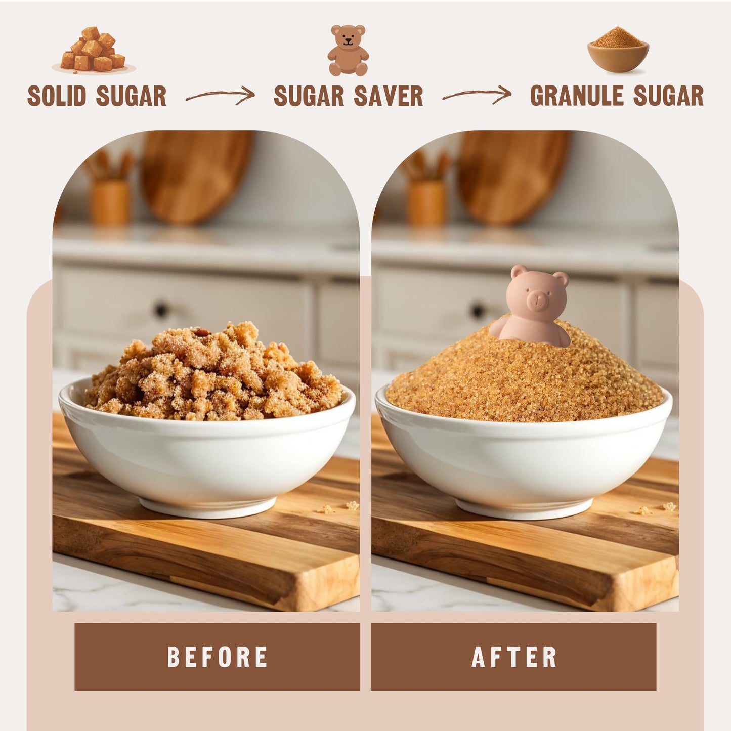 Sifri Art Brown Sugar Bear Keeper – 3D Terracotta Clay Sugar Saver Softener, Reusable Moisture Stone for Brown Sugar, Cookies, Marshmallows, Herbs, Baking & Kitchen Storage