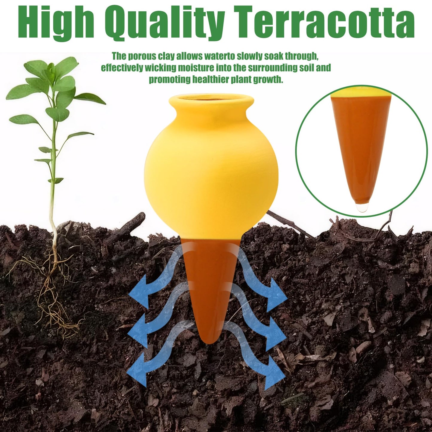 4 Pack Terracotta Watering Spikes, Self Watering Globes, Slow Release Self Watering Planter Insert, Plant Watering Globes for Indoor and Outdoor Plants