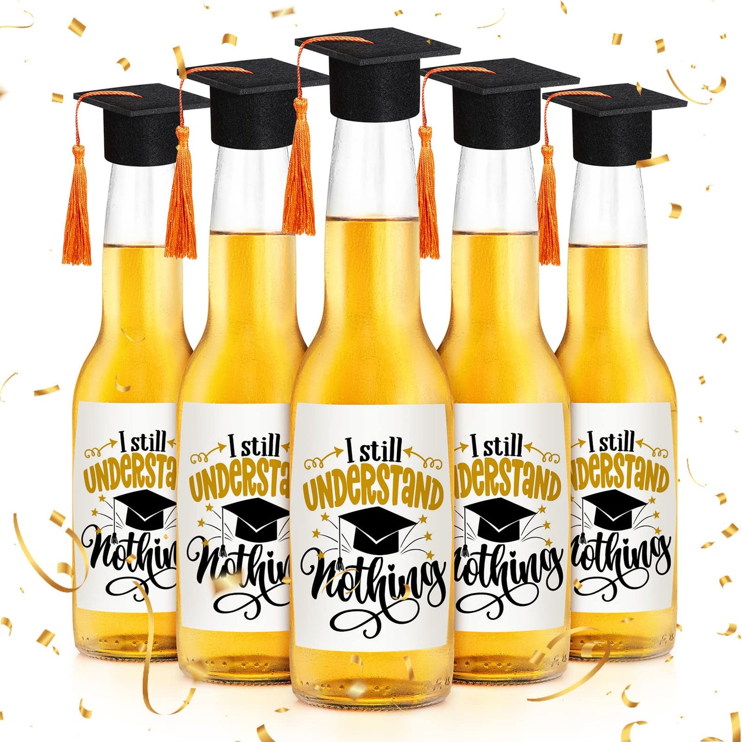 36 Pieces 2026 Mini Graduation Caps with Tassels Graduation Wine Bottle Toppers(Black Cap with Orange Tassel)