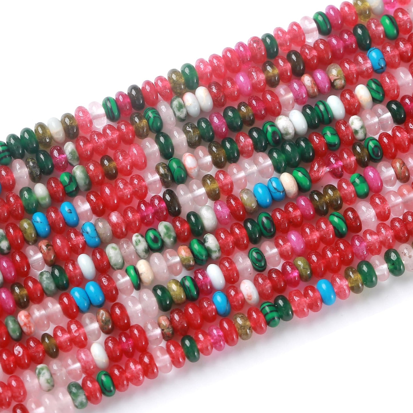 150PCS 2x4mm Natural Mixed Color Red Jades Stone Rondelle Beads Abacus Disk Stone Beads Round Loose Spacer Gemstone for DIY Bracelet Necklace Jewelry Making