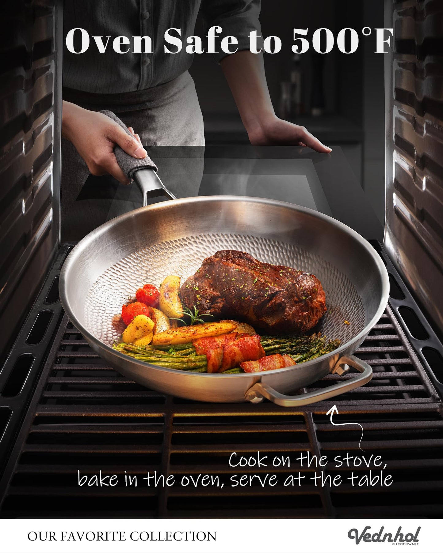 VEDNHOL Titanium Wok Pan,13in Pure Titanium Hammered Pro pans, Non Stick Skillet for Cooking, Non-Toxic, PFAS/PFOA/PTFE Free Cookware, Dishwasher&Oven Safe, Kitchen Induction Compatible
