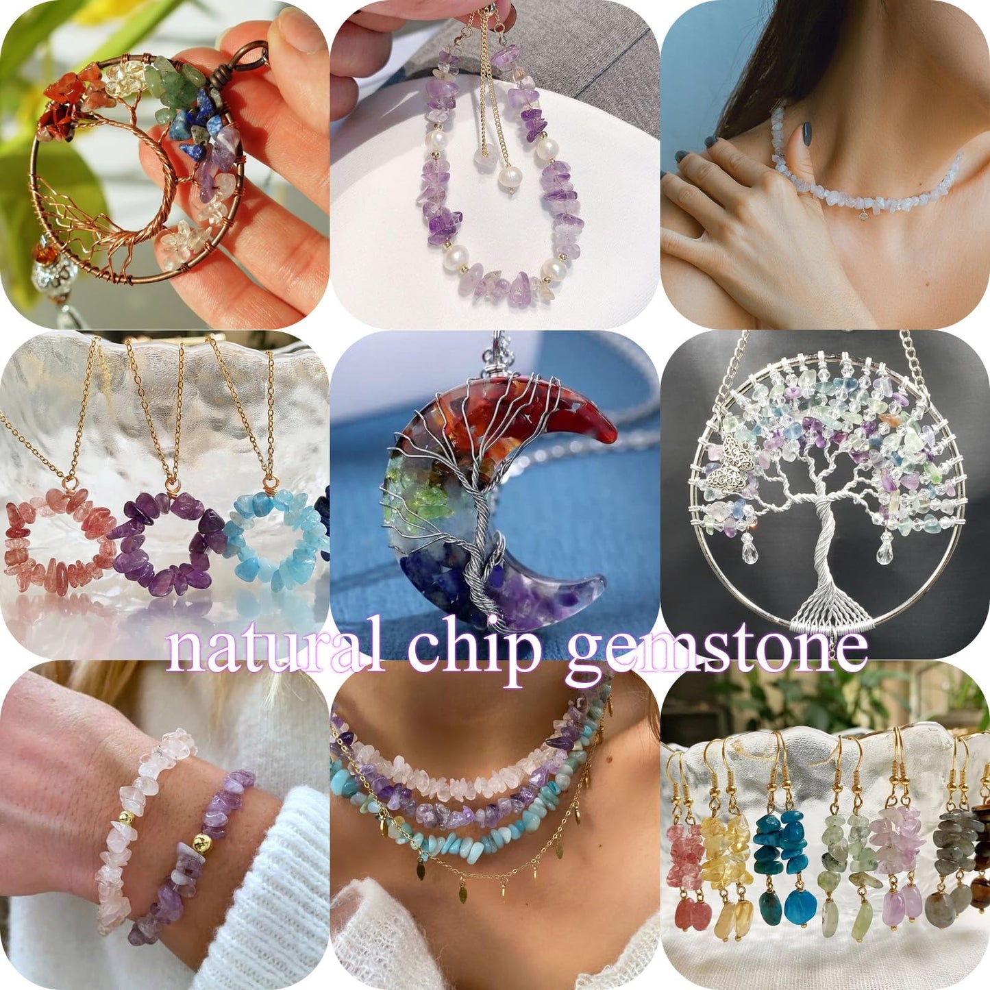 400pcs Natural Chip Stone Beads for Jewelry Making Multicolor 5-8mm Irregular Gemstones Healing Crystal Loose Rocks Bead Hole Drilled for Ring Earrings Necklace Bracelet Making DIY Art Crafts