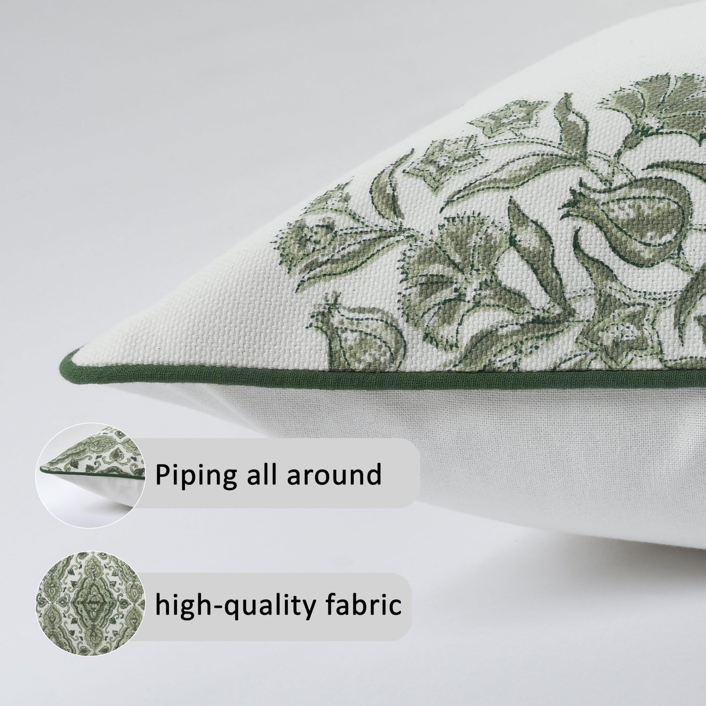 CPC Sage Green Block Print Throw Cushion Cover 20 x 20 Inch Set 2 - Decorative Boho Floral Pillow Case for Living Room, Bed, Sofa, Couch, Home Decor Cushion Cover Gift for Spring, Mother's Day