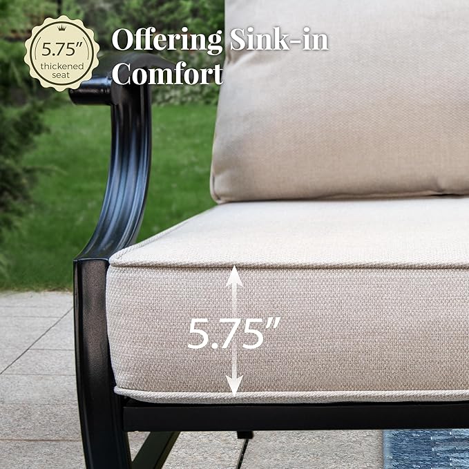 Patio Furniture Set 7 pcs, Outdoor Patio Furniture, 3-Seat Sofa, 2 Single Chairs, 2 Swivel Chairs, 2 Ottomans and 5.75" Extra Thick Cushion, Patio Conversation Set for Backyard Deck,Beige