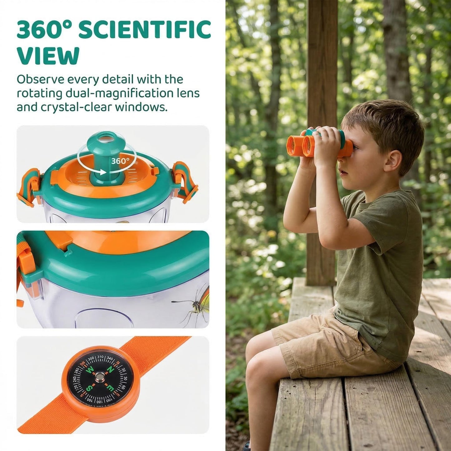 National Geographic Bug Catcher Kit for Kids - Kids Bug Habitat with Magnified Viewer, Bug Box, & Tweezers, Insect Habitat, Outdoor Toys, Bug Catching Kit, Bug Box (Orange 13 Pcs)