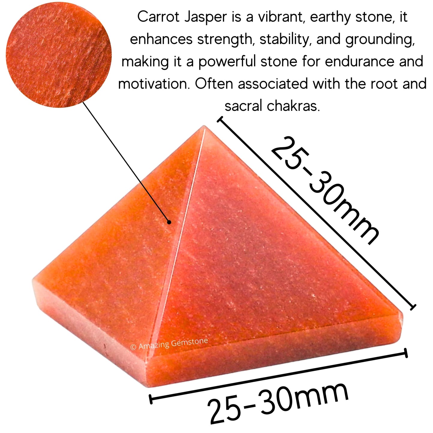 Amazing Gemstone Carrot Jasper Pyramid Crystal Healing Stones - 1" Great Pyramid Figurine of Natural Stone Pyramid for Meditation, Reiki, Chakra Balancing and Crystal Pyramids Grid