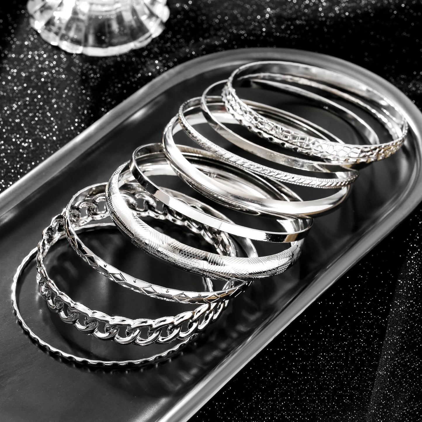 AYWFCBF Silver Bangles for Women, 10 Pcs Boho Stackable Bracelets Multi Layer Textured Chunky Bracelets Jewelry Set for Women