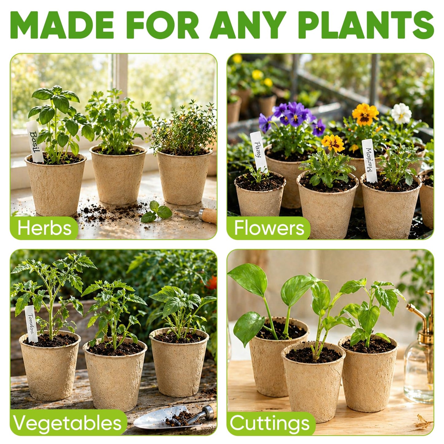 Chunsvia 60 Pack 4” Peat Pots for Seeding with 60Pcs Plant Labels, Biodegradable Seed Starter Pots with Drainage Holes, Garden Germination Nursery Pots