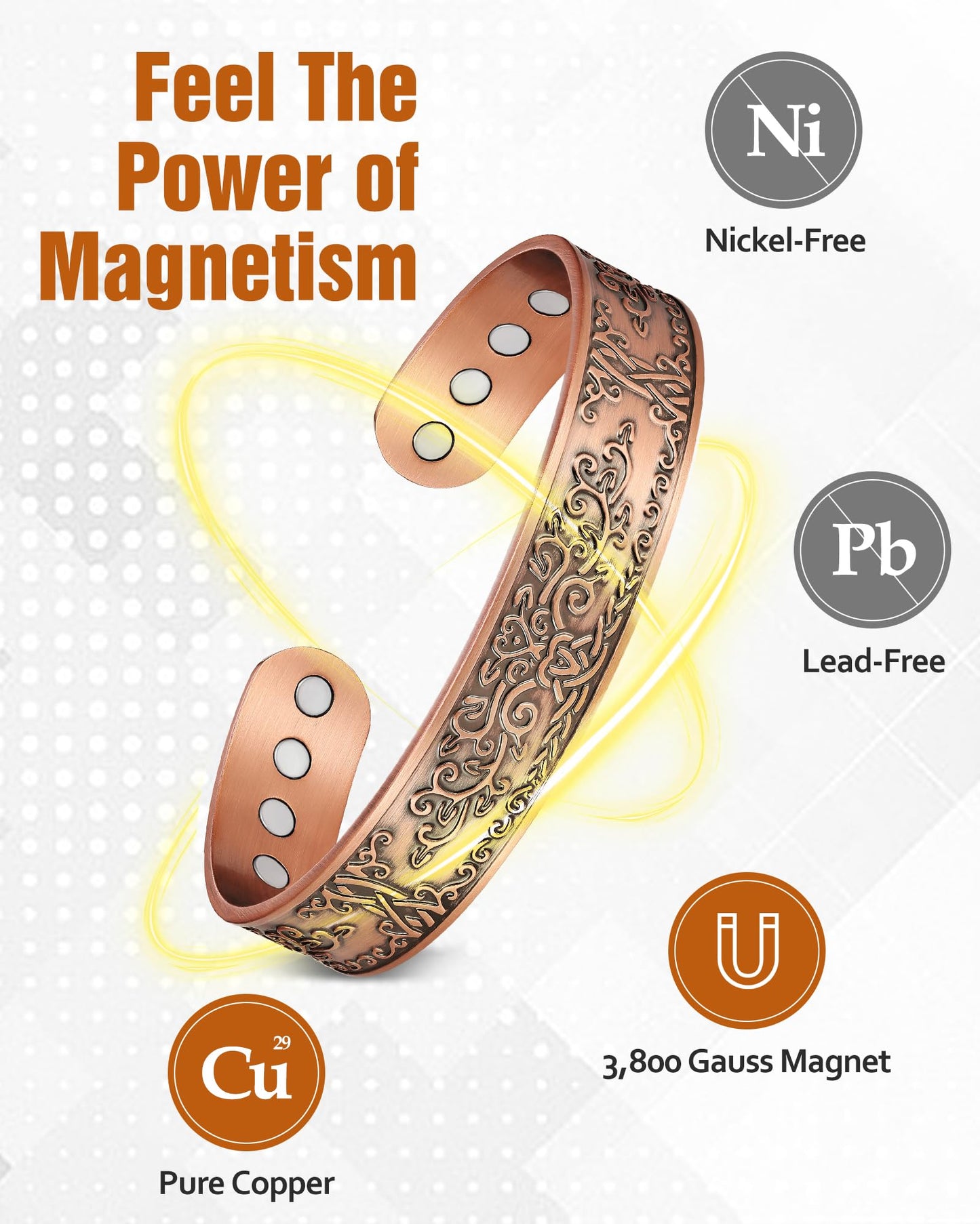 Jecanori Copper Bracelet for Men, 12X Strength Mens Magnetic Bracelets with 3,800 Gauss Magnets, 99.99% Pure Solid Copper Jewelry Gift