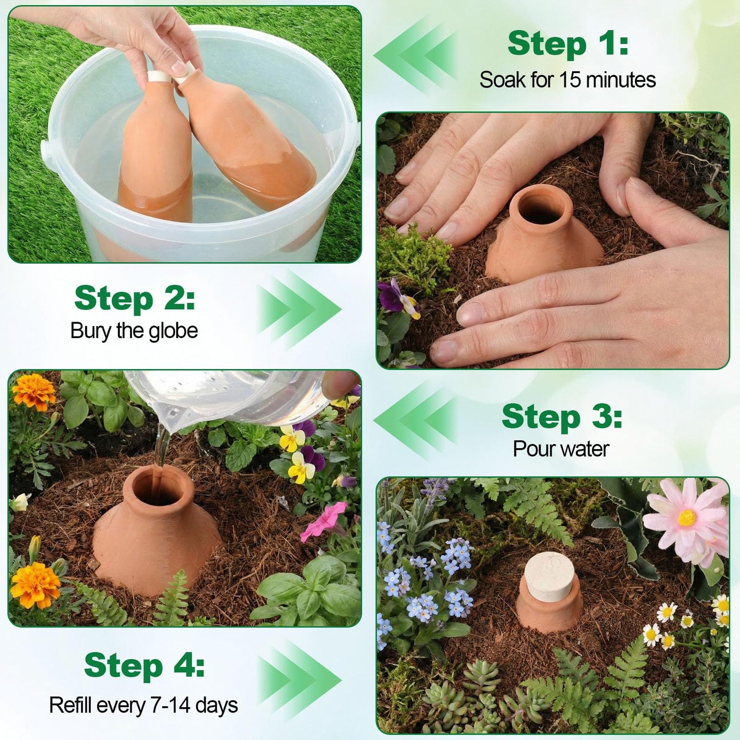 Acellegic 8 Pcs Ollas Terracotta Watering Pots Self-Watering Clay Plant Insert Spikes Globes Watering System for Garden Plants Outdoor Indoor Plants Irrigation with Rubber Stopper Easy to Refill