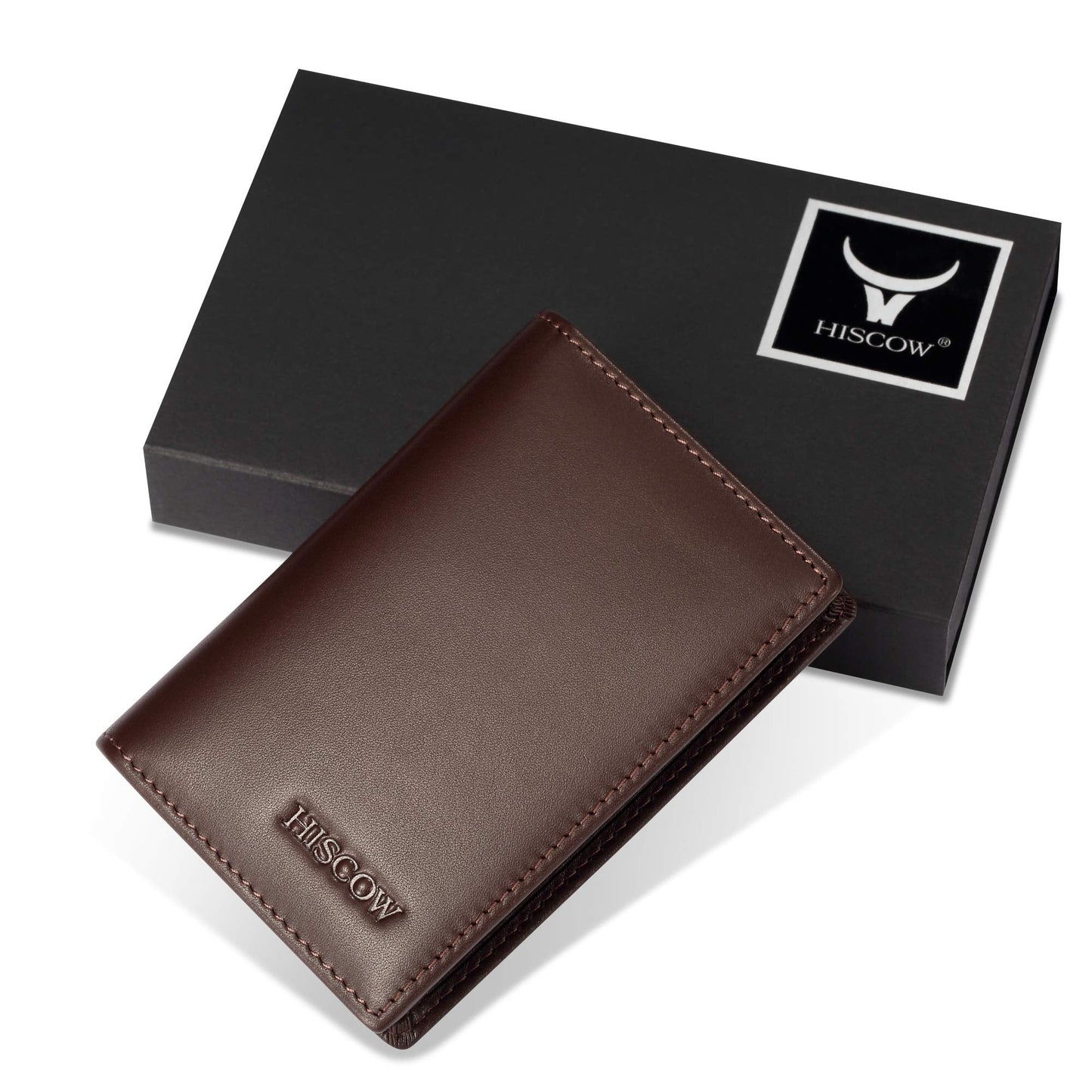 HISCOW Leather Business Card Case Holder for Men & Women, Italian Calfskin (Coffee)