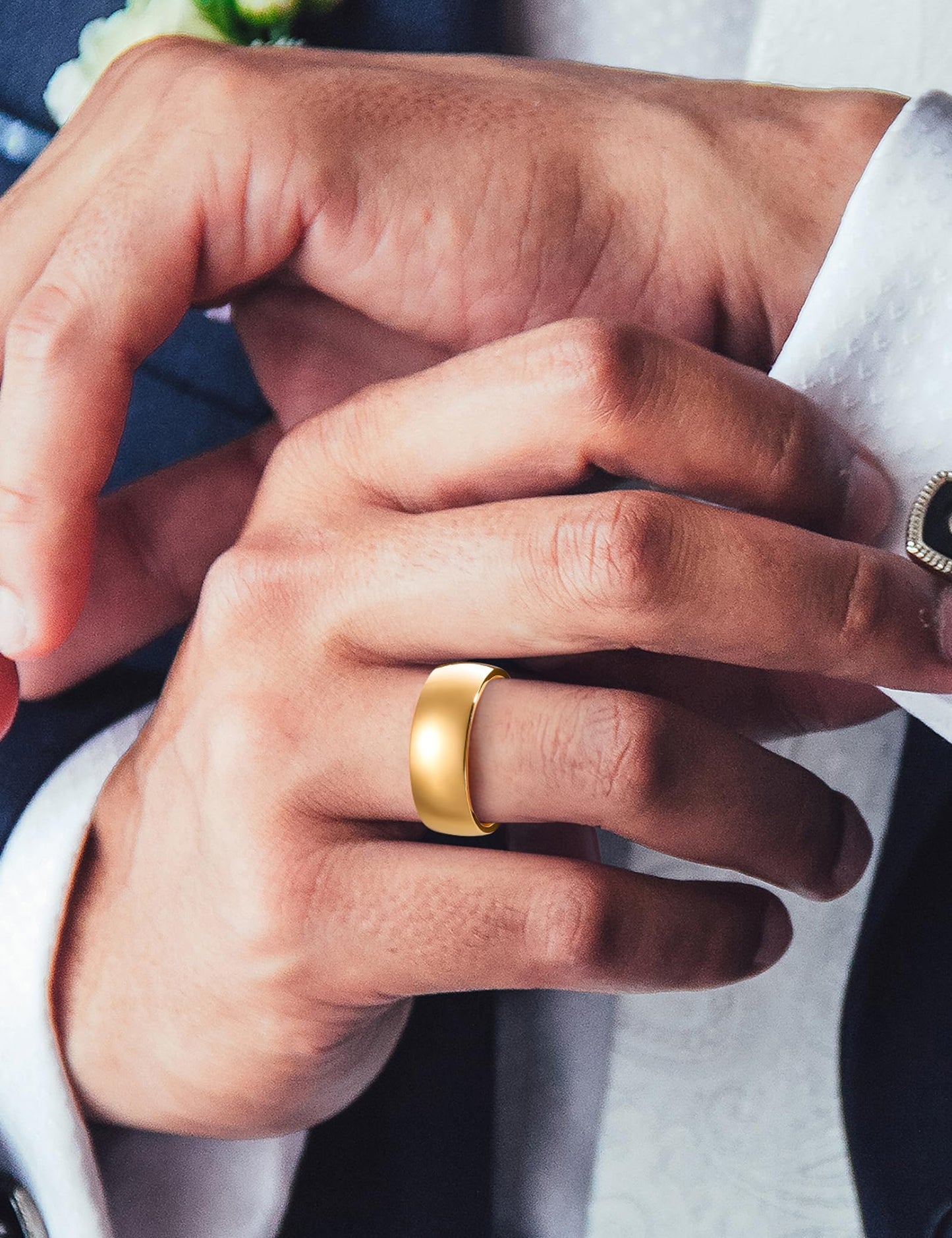 King Will 316LStainless Steel Wedding Ring for Men Women-8mm Width Gold Plated Wedding Band Domed Style Comfort Fit and Durable Size 11