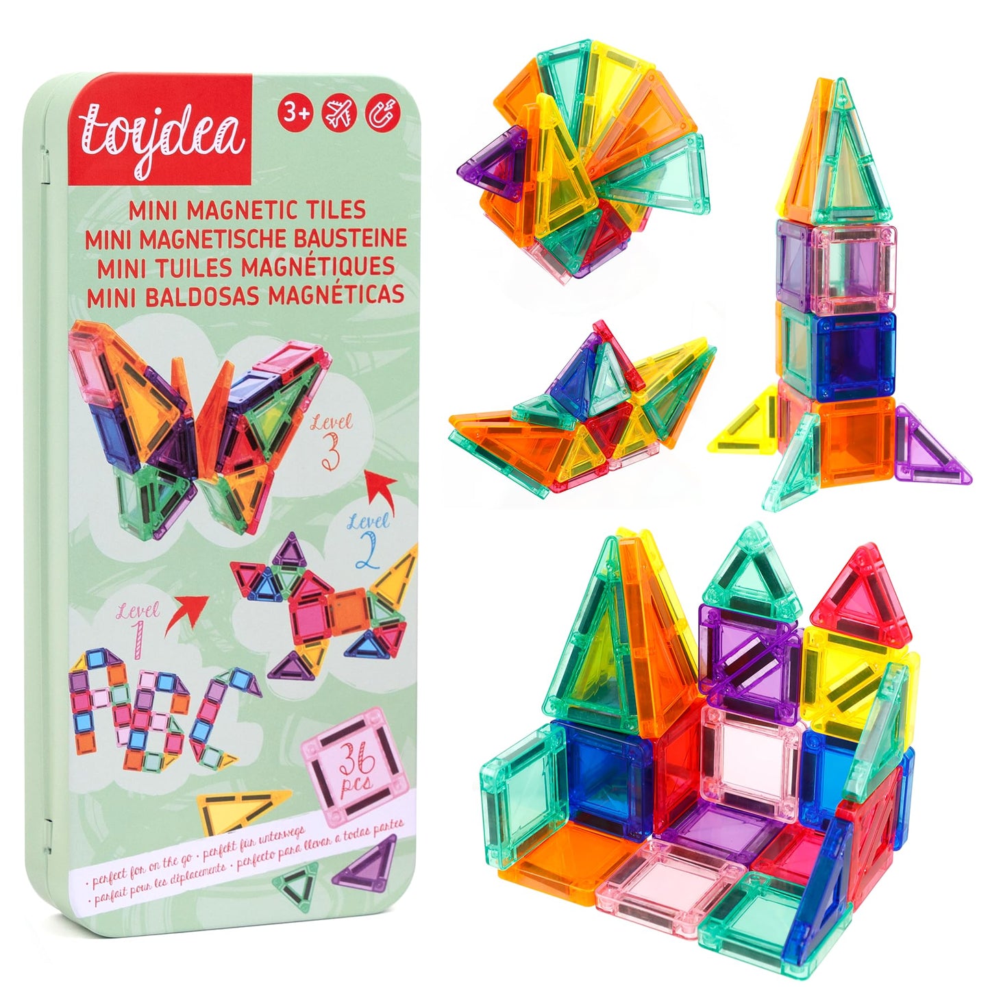 toydea Easter Magnetic Tiles for Kids, 36 PCS Mini Building Blocks, STEM Construction Set, Travel Toys for Toddlers Age 3-8, Easter Basket Stuffer