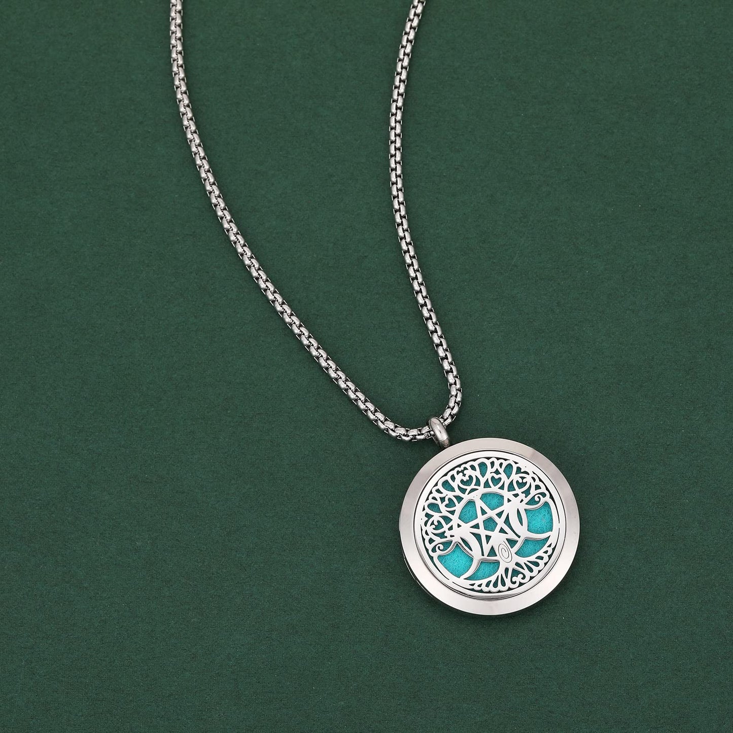 Essential Oil Diffuser Viking Necklace - Stainless Steel Locket- Best for Aromatherapy-Perfume, Fragrance, Scent Diffusers for Women and Girls (Life Tree of Moon Star)