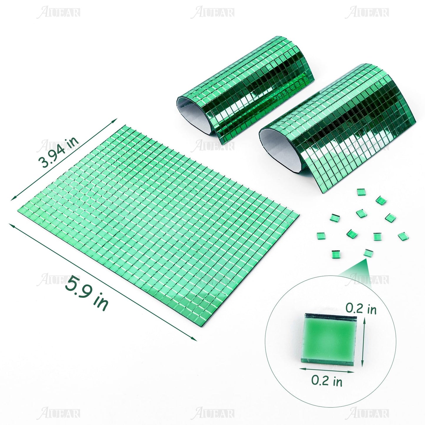 AUEAR, 18 Pack Self Adhesive Glass Mirror Mosaic Wall Tiles Sheet Sticker Disco Ball for DIY Craft Green
