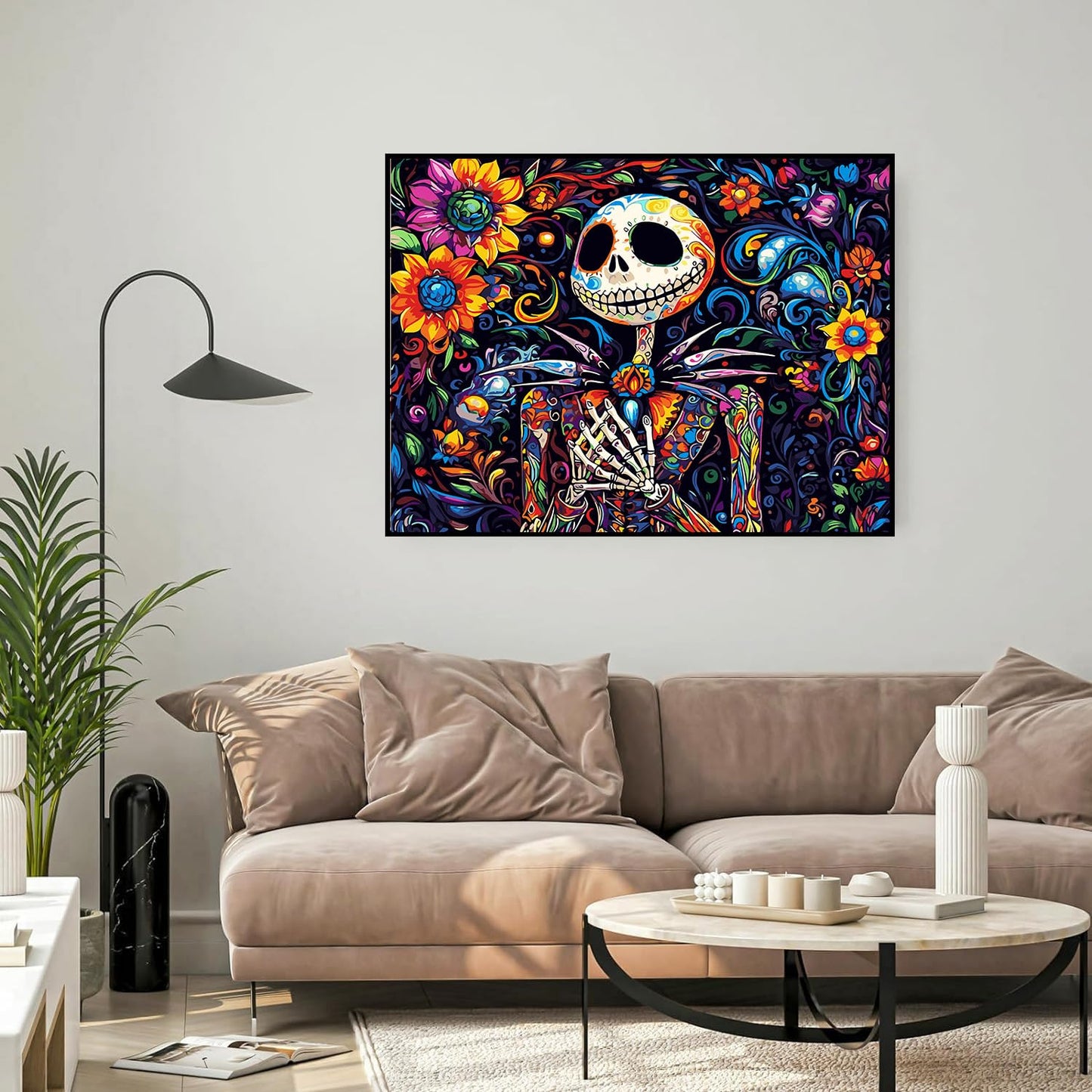 Meothan Framed Paint by Numbers Kits for Adults Halloween, Nightmare Before Christmas Paint by Numbers Kits on Canvas with Easel for Home Wall Decor 11.8x15.7inch (30x40cm