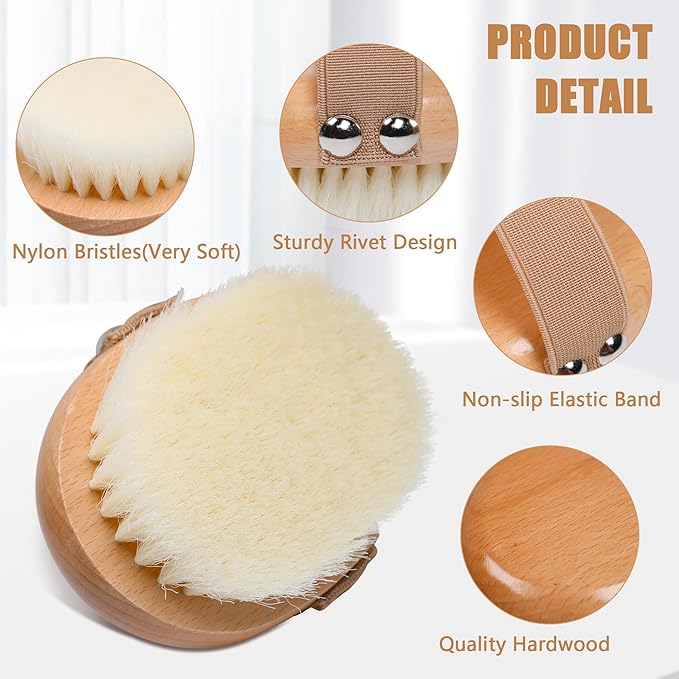 OWIIZI Dry Brushing Body Brush with Soft Nylon Bristles Antiskid Wooden Exfoliator Bath Scrubber for Wet or Dry Exfoliating,Body Scrub Deep Cleanse
