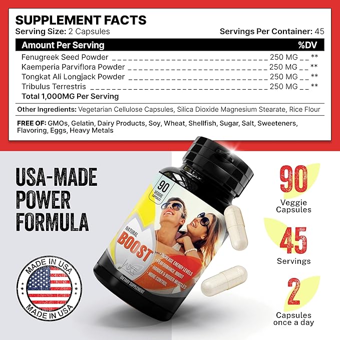Boost for Him Male Enhancement Pills - Increase 2" in 60 Days with Our Enlargement and Enhancing Formula, Testosterone Booster for Men, Promote Size, Strength, Energy, Stamina, Last Longer Drive
