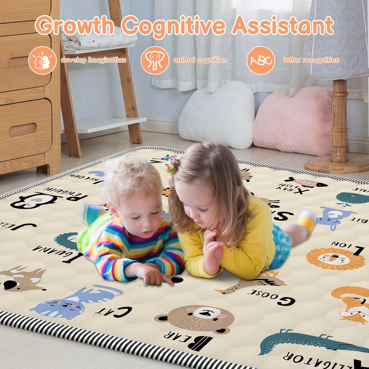 Baby Play MAT 50" X 50" Playpen Mat, Soft Thickened Anti-Slip Baby Mat for Floor, Foldable and Machine Washable Baby Crawling Mat