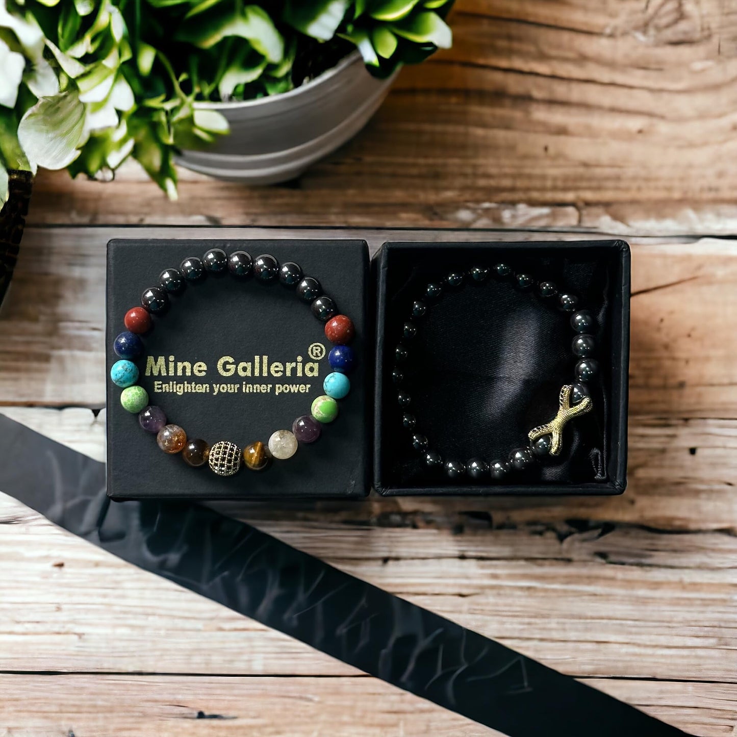 Mine Galleria Class and Charm Combined 7 Chakra Hematite Healing Charm Bracelet (Medium)