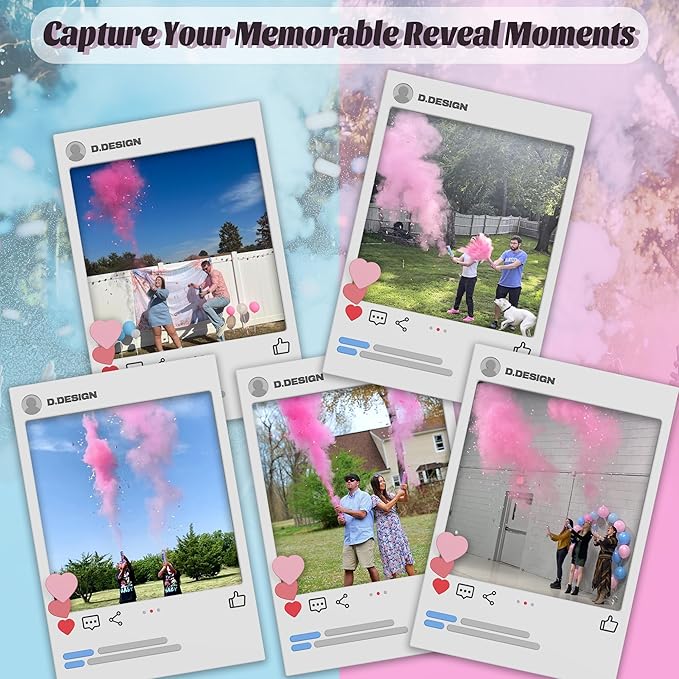 POPUPARTY 4Pack pink Gender Reveal Confetti smoke Powder Cannon, Confetti and Powder Poppers | Ideal for Baby girl Gender Reveal Decoration and party