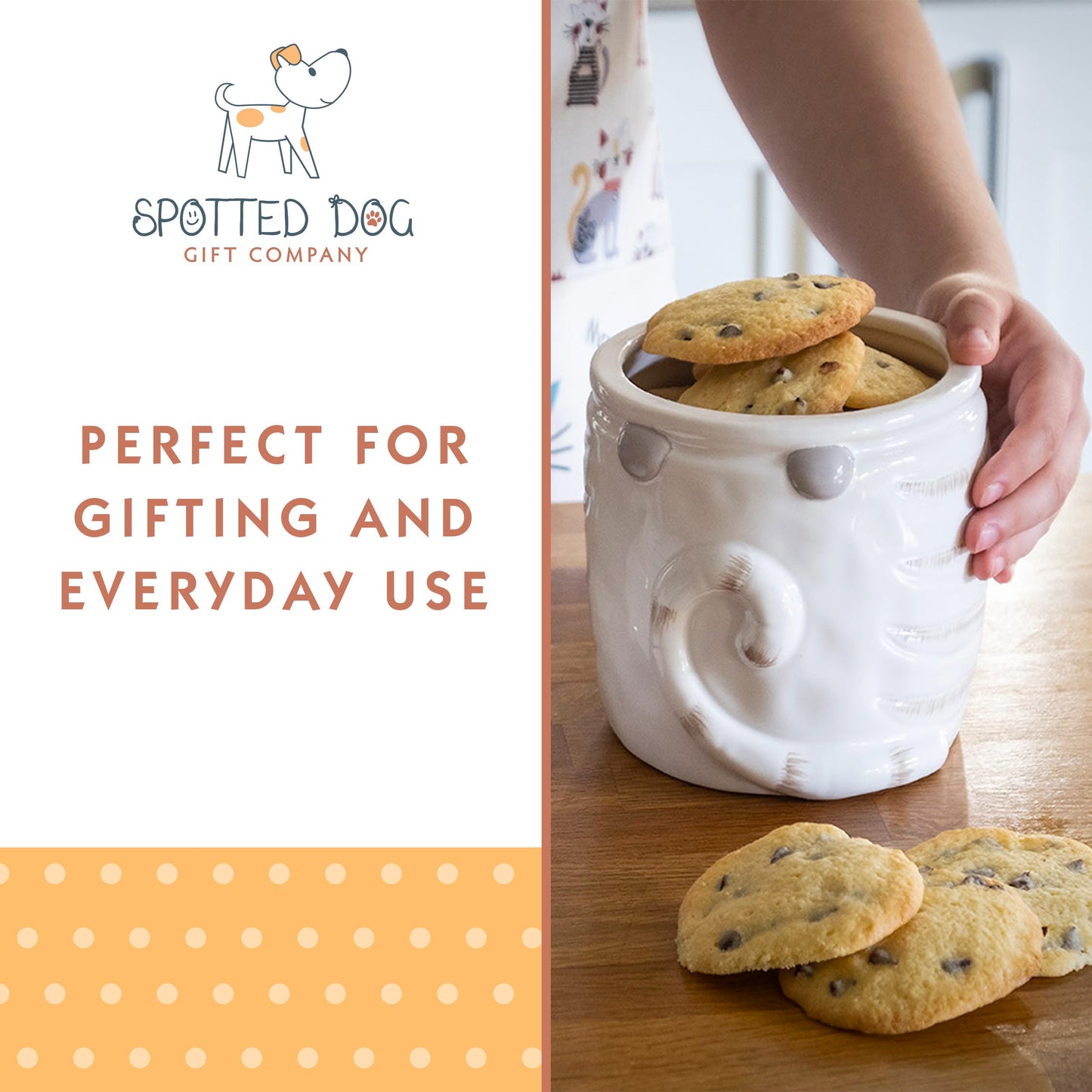 SPOTTED DOG GIFT COMPANY Ceramic Cookie Jar with Lid, Large Cat Treat Container for Cookies & Biscuits, Cute Novelty Kitchen Storage for Countertop, Gifts for Cat Lovers - 47oz Gray