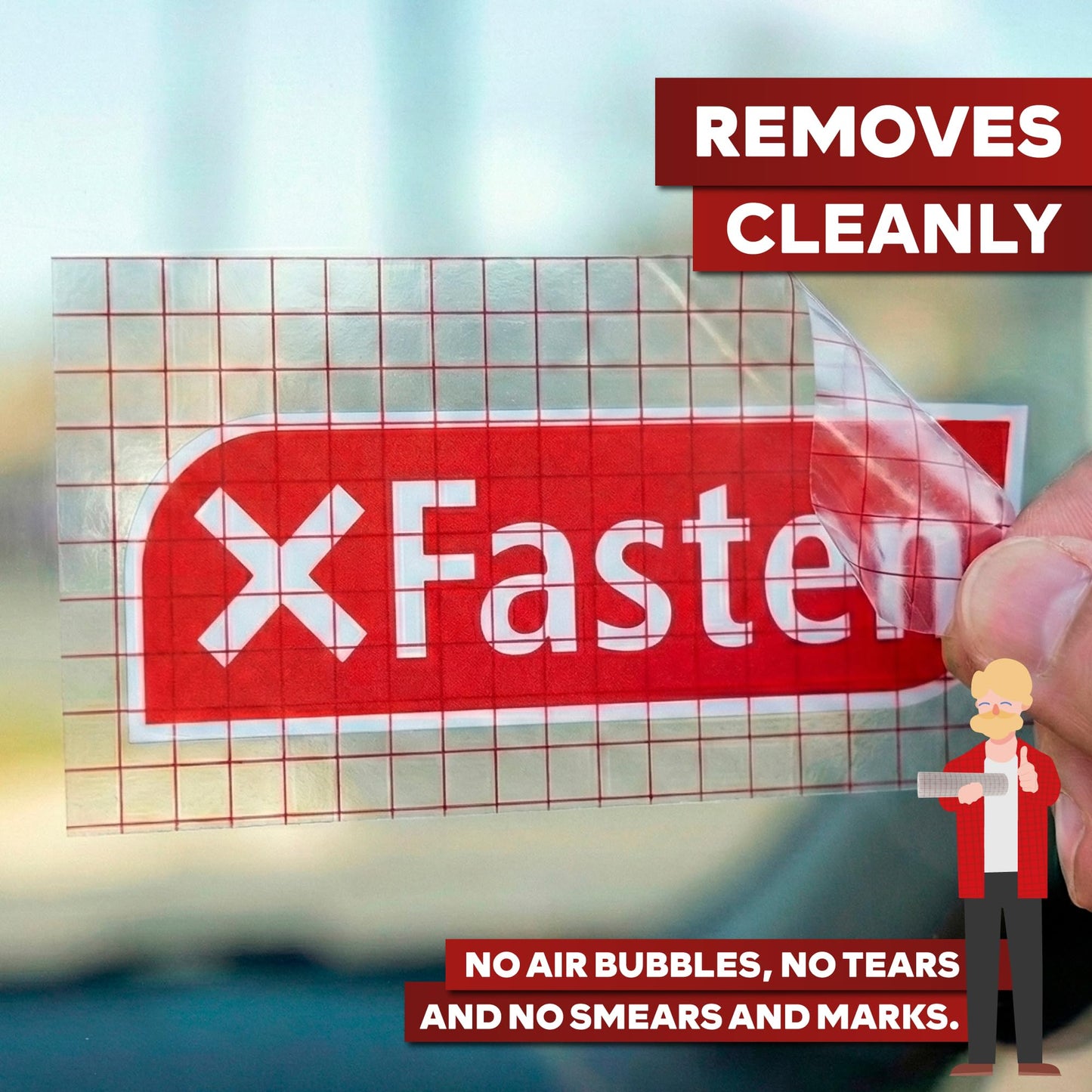 XFasten Clear Transfer Tape for Vinyl, 12" x 100' Transparent Medium-Tack Vinyl Transfer Sheet Roll, w/Red Alignment Grid – Ideal for Self-Adhesive Vinyl Sheet Signs and Sticker Decals | Easy to Weed