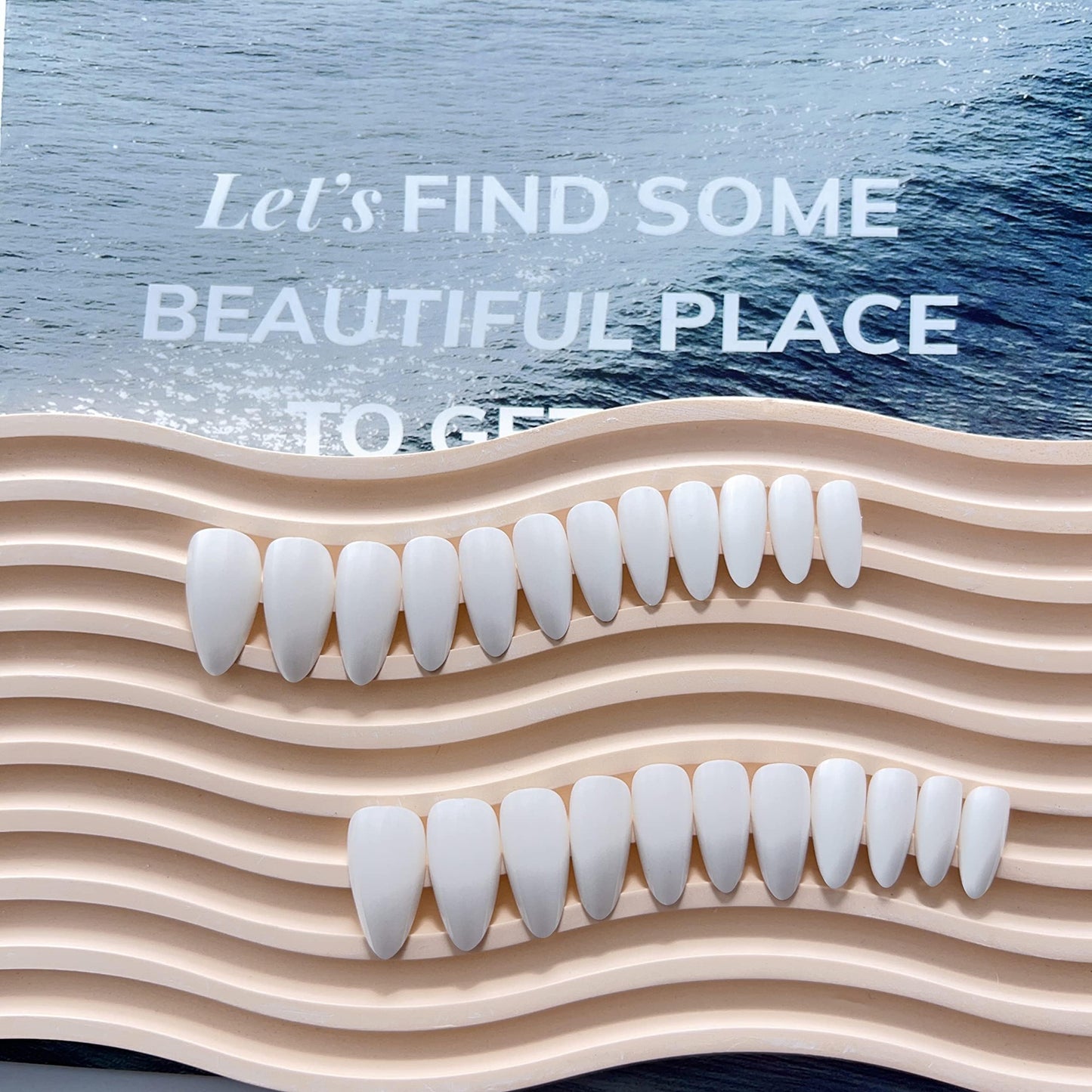 KQueenest All White Press on Nails Medium Almond&Transparent Pearl White Press on Nails Medium Almond For Beach Party Daily Decoration in 48 PCS
