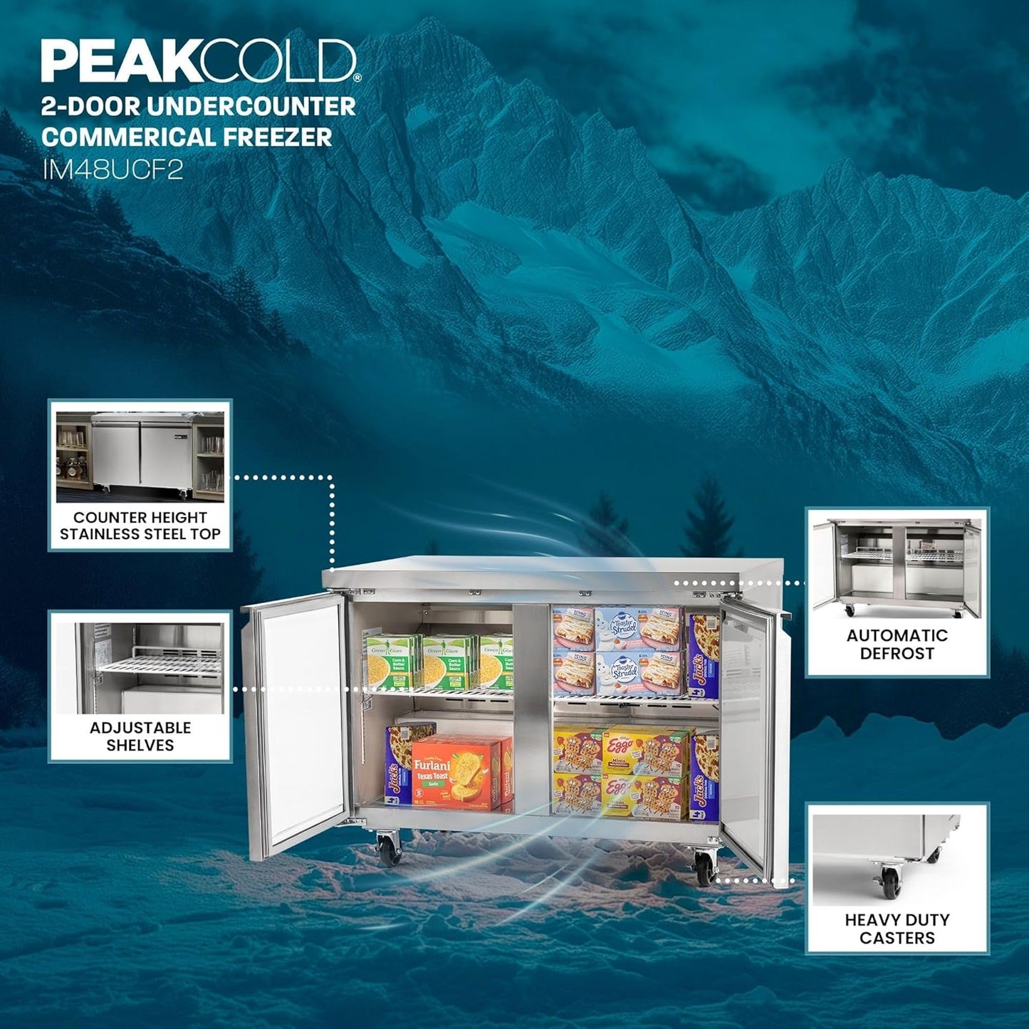 PEAK COLD Commercial Under Counter Stainless Steel Freezer; 48" W