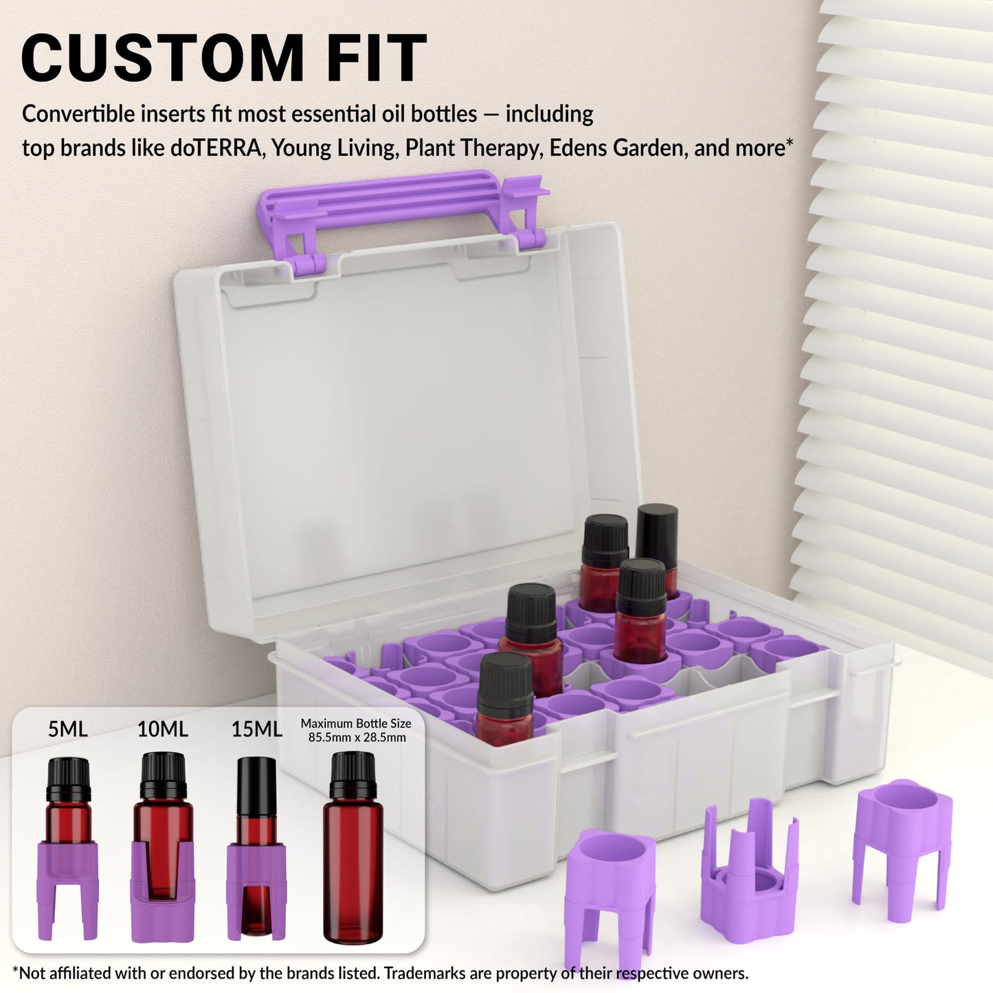 GPG2 Essential Oil Organizer for 35 Bottles, Hard Shell Storage Case with Shelf Display Lid & Travel Handle, Fits 5ml/10ml/15ml, Roller Bottles, Compatible with Top Brands, Lavender