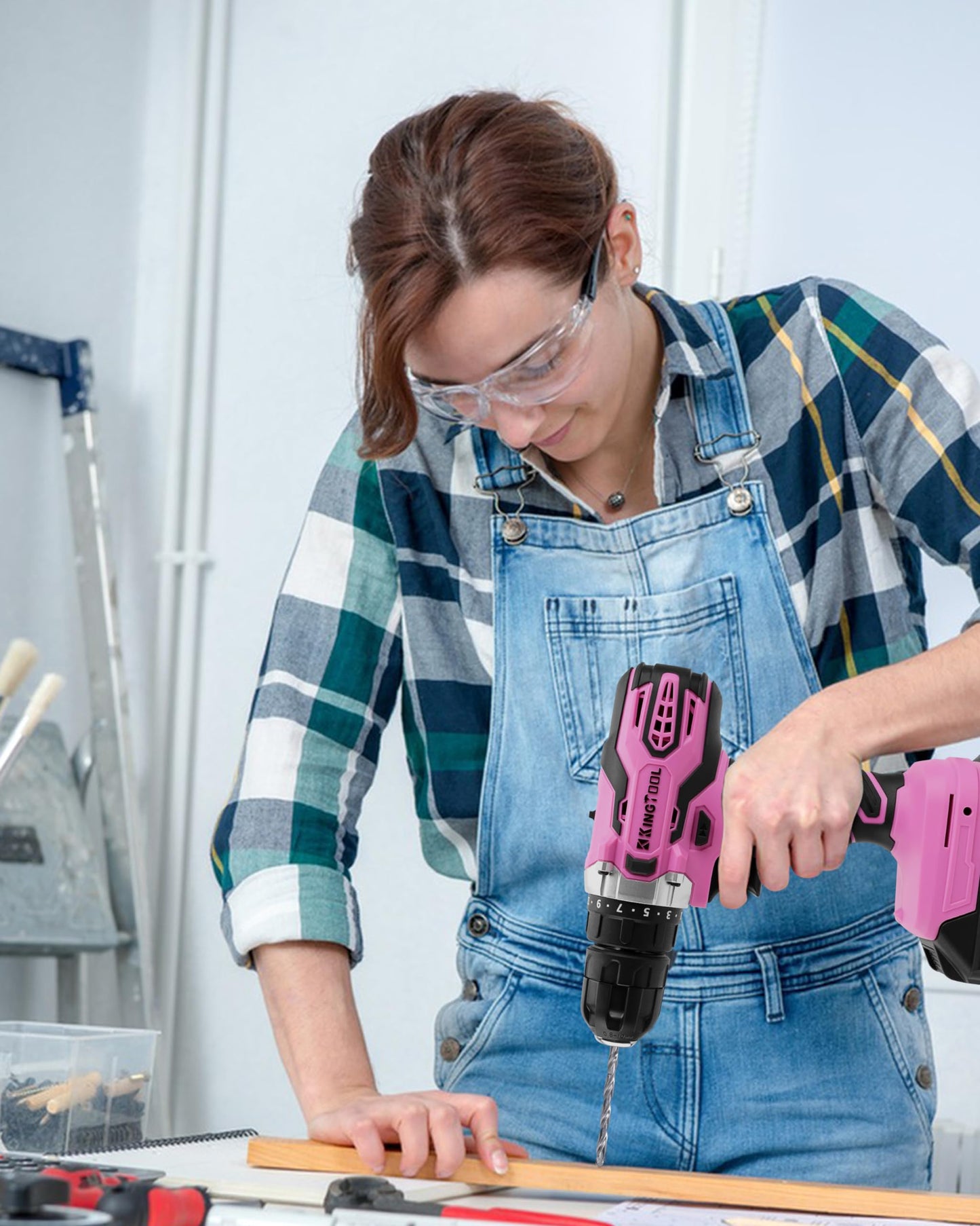 KingTool 267-Piece Tool Kit Set - Pink Tool Set with 21V Cordless Pink Power Drill Driver, Tool kit for Women with Pink Tool Storage Bag, Womens Tool Kit for House, Perfect for Home DIY Projects
