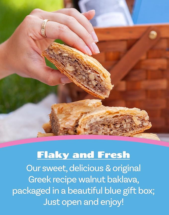 Bakluva 8-Piece Baklava Pastry Dessert Gift Box - (8) Large 2.3 oz (66 gram) Pieces - Perfect for Gifts, Parties, and More