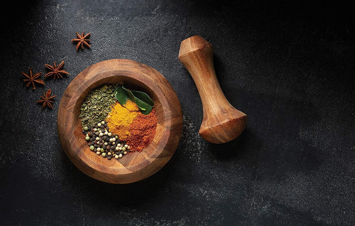 IBLAY Mortar and Pestle, Acacia Wood Herb Spice Masher Mortar,Pestle Grinder/Chopper for Herbs, for Garlic Press, Coffee Grinder, Ginger Crusher, Spice Grinding, Spices and Kitchen Usage