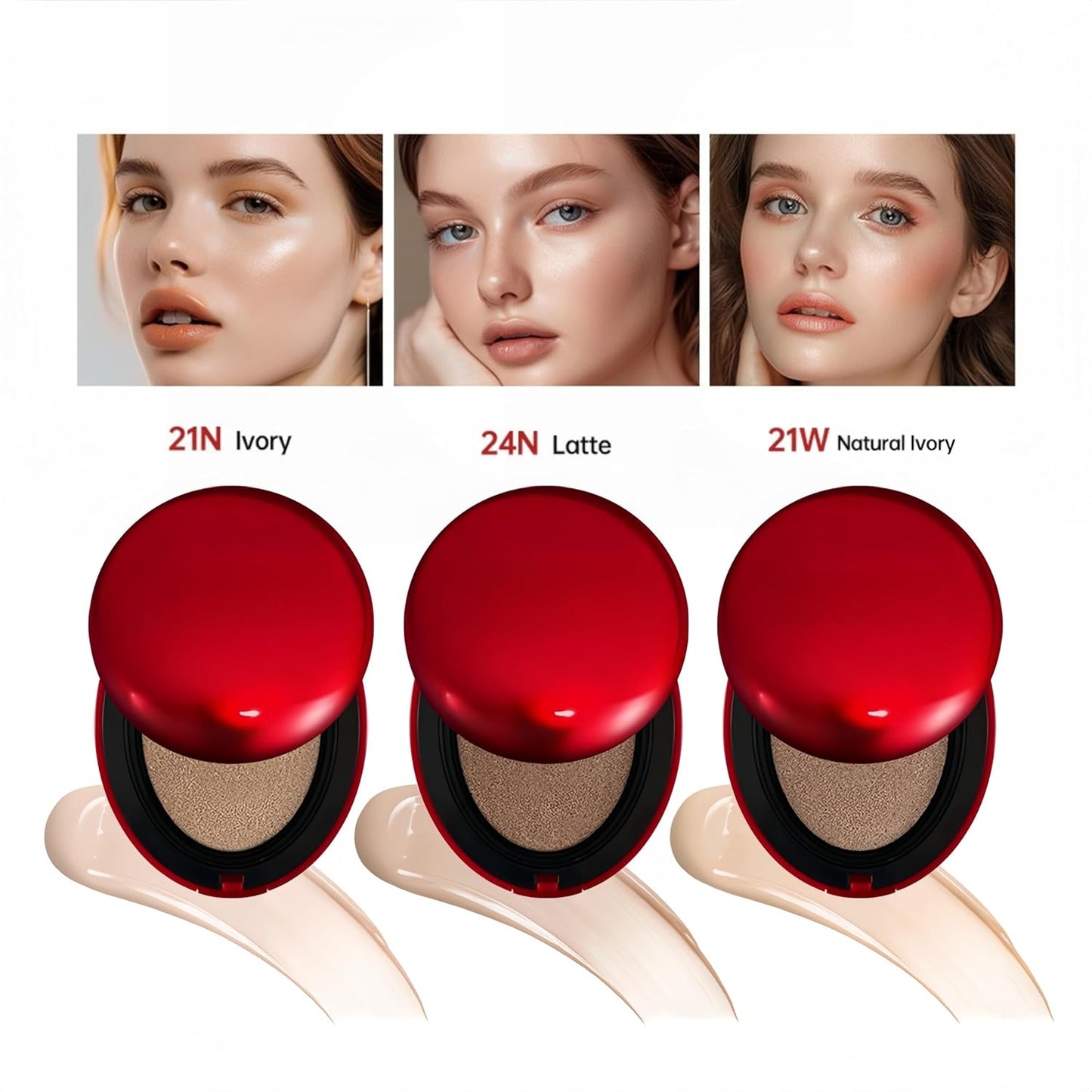 MAEPEOR Cushion Foundation 9 Colors Full Coverage Weightless Satin Glow Foundation Hydrating Long-Lasting Cushion BB Cream (Color 04)